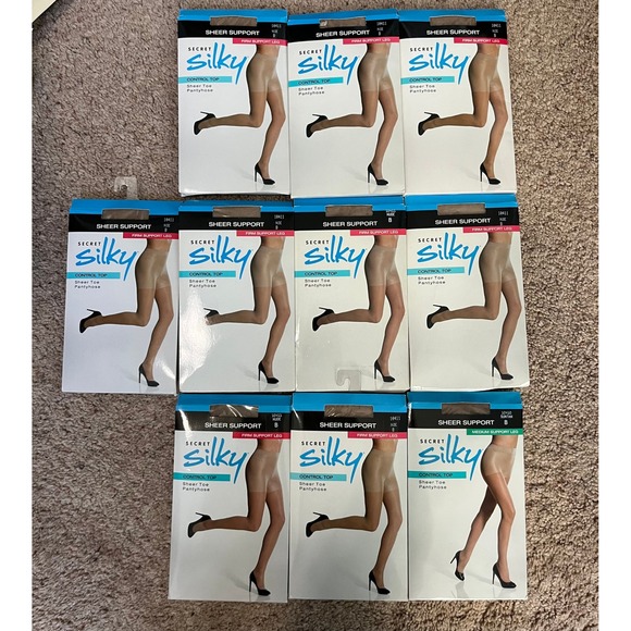 GILDAN Secret Silky Sheer Support Pantyhose Lot of 10 B Nude Suntan Control Top